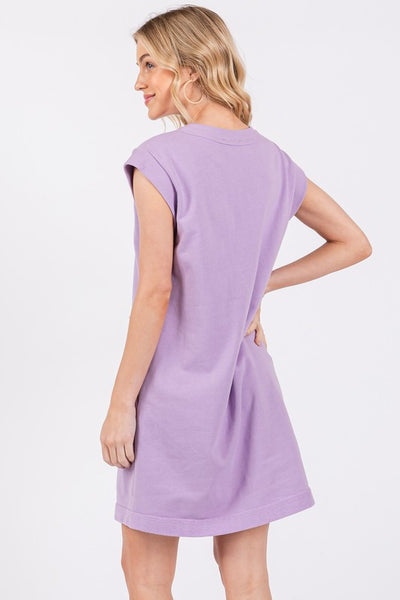 LAVANDER CONTRAST COTTON TERRY MINI DRESS DY51167SA