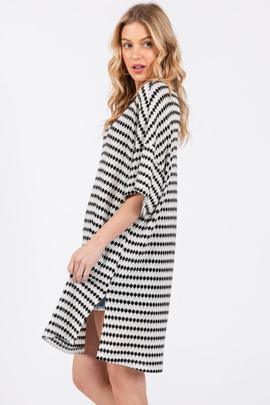 BLACK DOT STRIPED V-NECK TUNIC COVER UP MINI DRESS DY5605STA