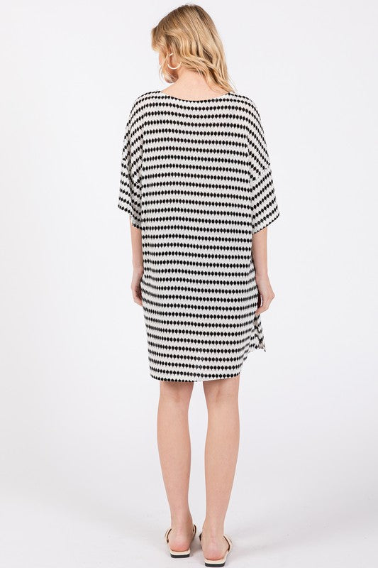 BLACK DOT STRIPED V-NECK TUNIC COVER UP MINI DRESS DY5605STA