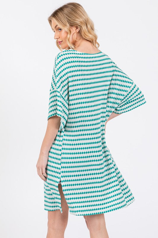 GREEN DOT STRIPED V-NECK TUNIC COVER UP MINI DRESS DY5605STA