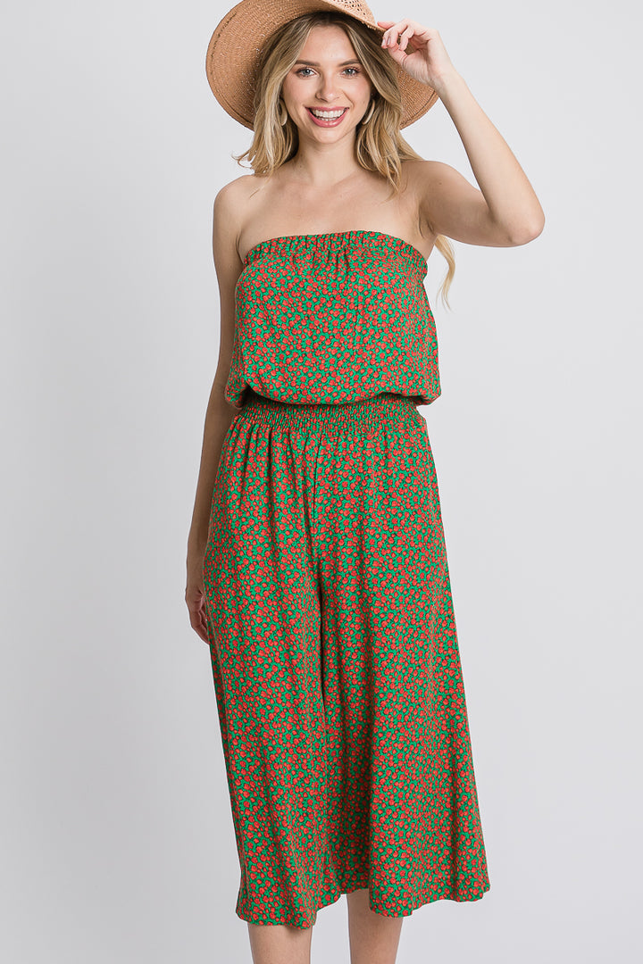 GREEN FLORAL STRAPLESS SIDE POCKETS JUMPSUIT SOIN2022R