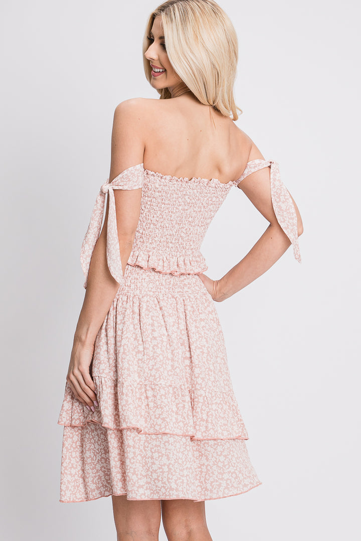 BLUSH STRING BODICE CROP TOP AND RUFFLED LAYERED SKIRT SET SOIN2029