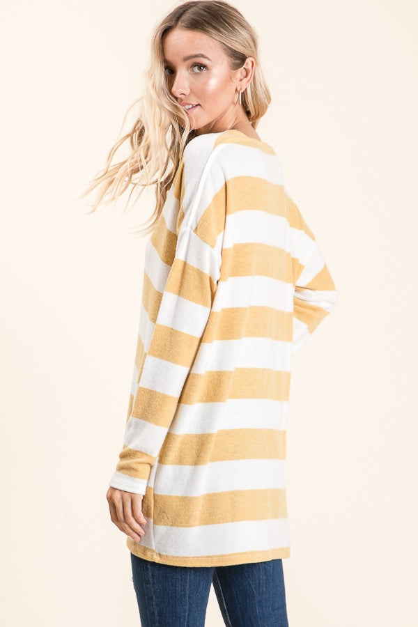 MUSTARD V-NECK STRIPED LONG SLEEVES TOP T5175-HC50