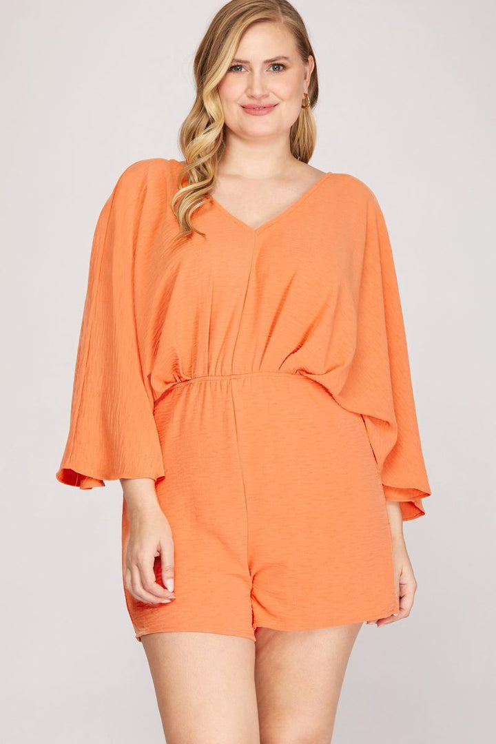 APRICOT KOMONO SLEEVES TIE BACK PLUS SIZE ROMPER S8PSY3818