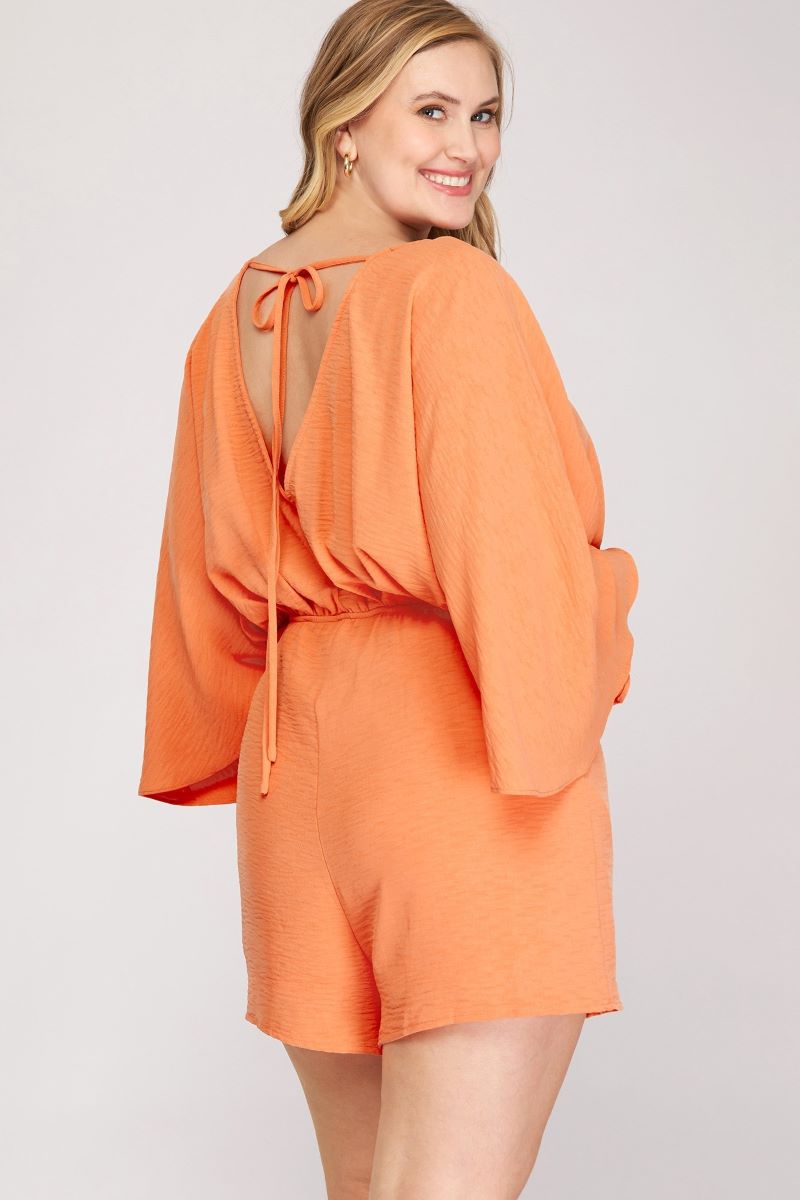 APRICOT KOMONO SLEEVES TIE BACK PLUS SIZE ROMPER S8PSY3818