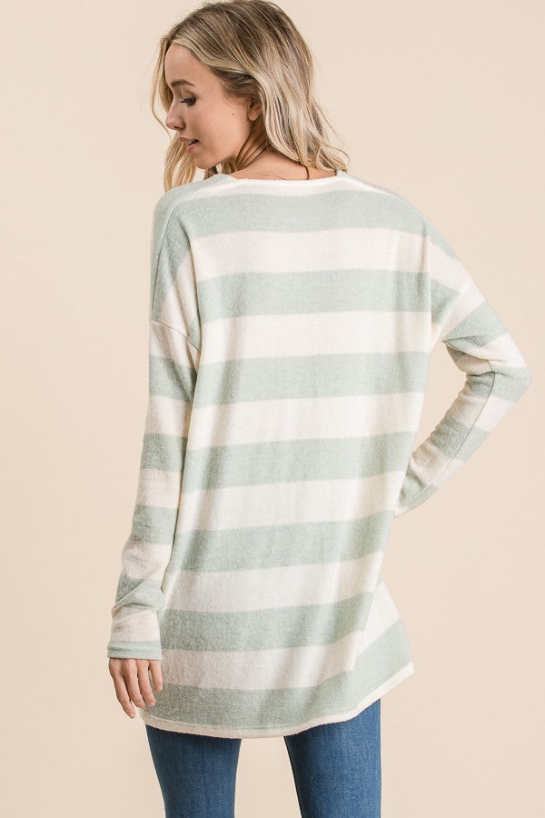 SAGE V-NECK STRIPED LONG SLEEVES TOP T5175-HC50