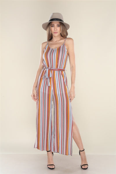 ASH GREY AND UMBER STRIPED JUMPSUIT  R2123R