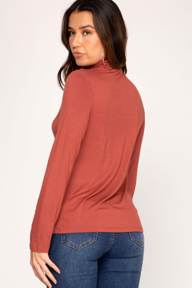 CINNAMON MOCK NECK LONG SLEEVES JERSEY KNIT TOP S8SS7590