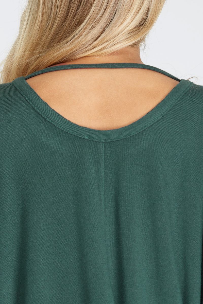 SEA GREEN BATWING LONG SLEEVES BACK NECK STRAP DETAIL KNIT TOP S8SS7759