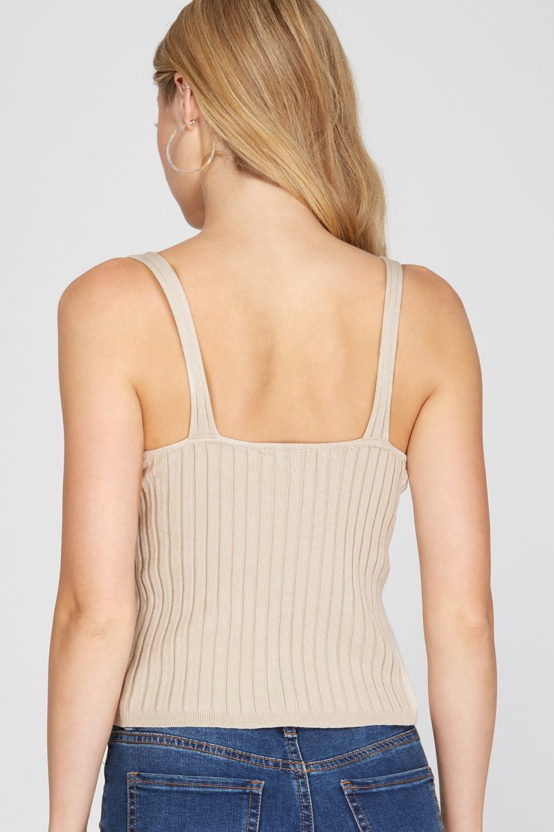 TAUPE RIB KNIT SWEATER TANK TOP S5SS8602