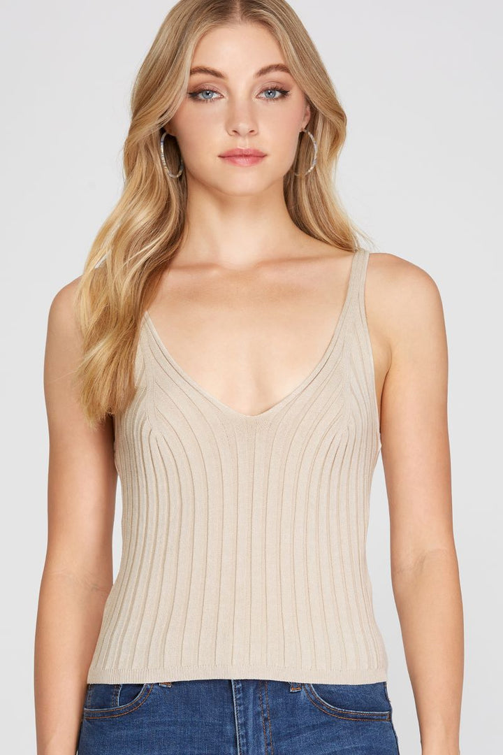 TAUPE RIB KNIT SWEATER TANK TOP S5SS8602