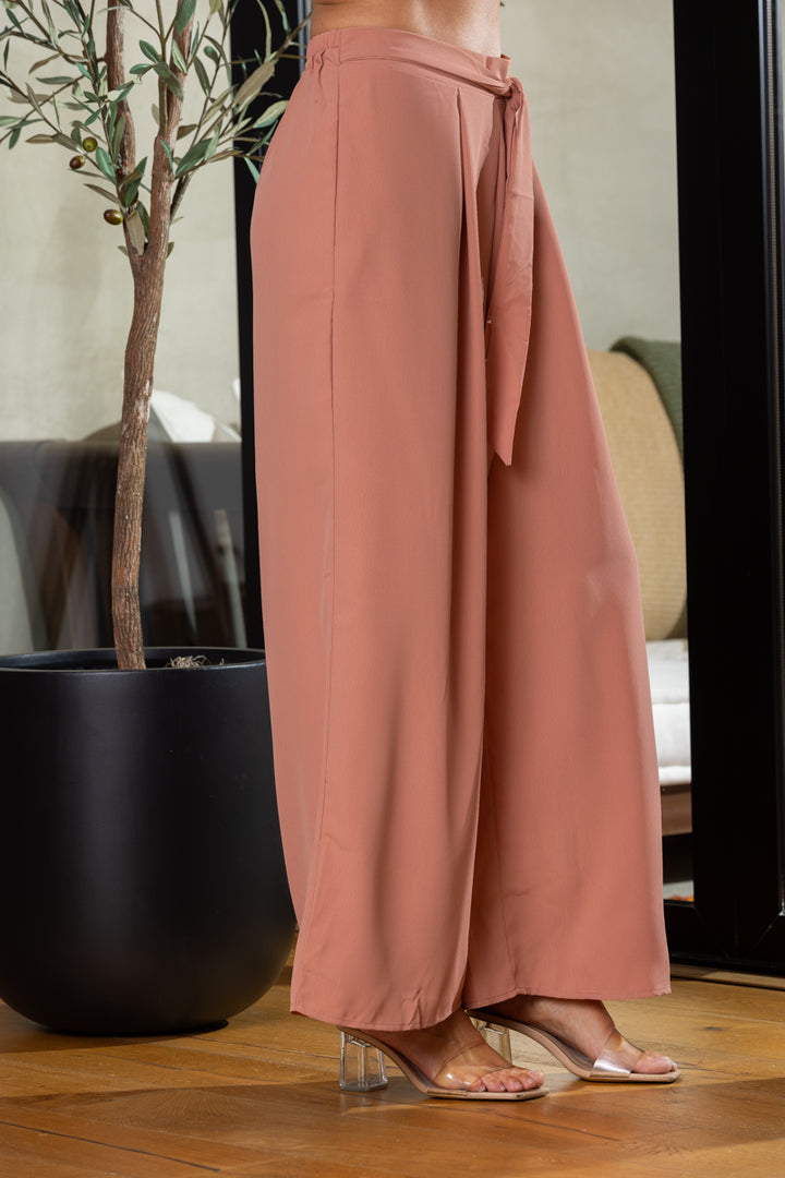 MAUVE HIGH WAISTED TIE KNOT WIDE LEG PANTS BL60014