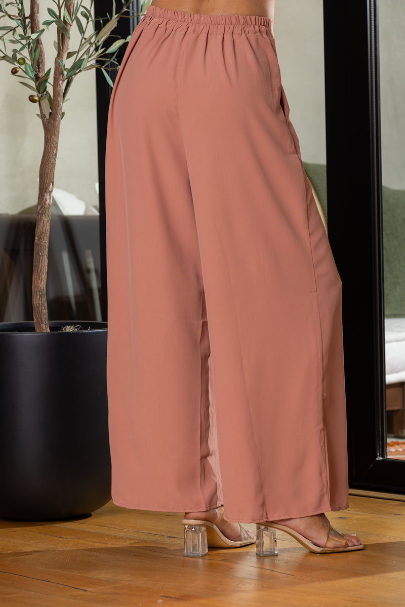 MAUVE HIGH WAISTED TIE KNOT WIDE LEG PANTS BL60014