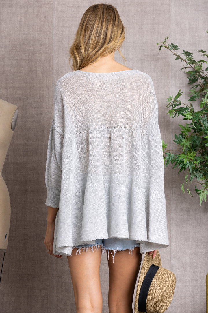 GREY CABLE KNIT BABYDOLL TUNIC TOP-TI10408