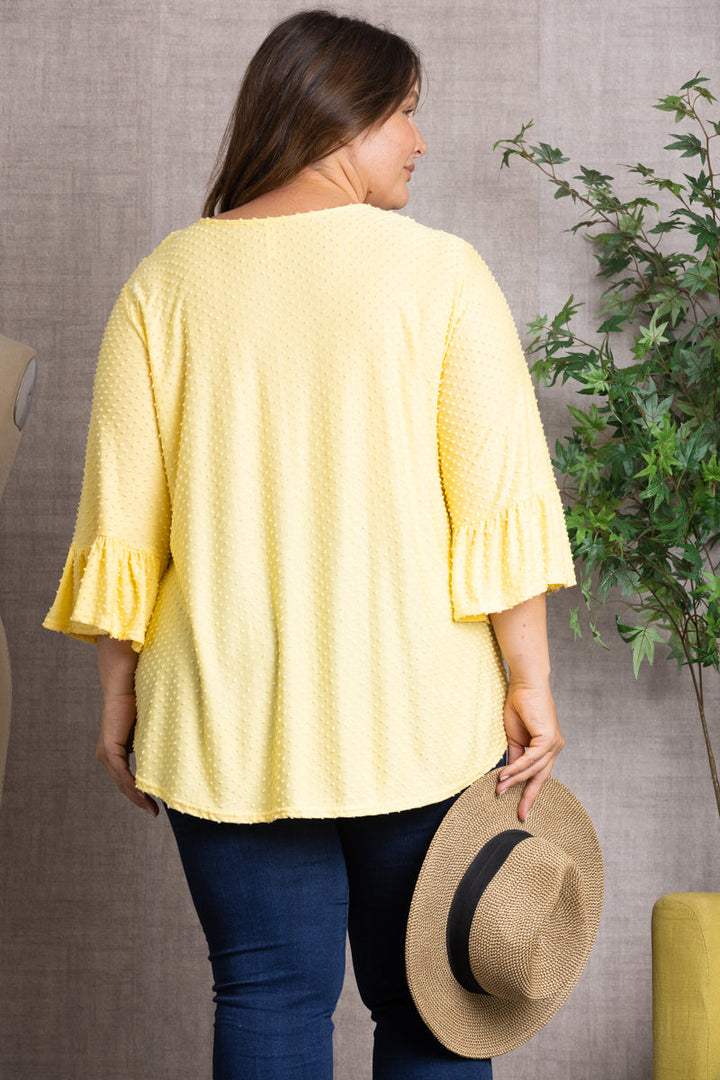 SWISS DOT 3/4 BELL SLEEVE PLUS SIZE TOP