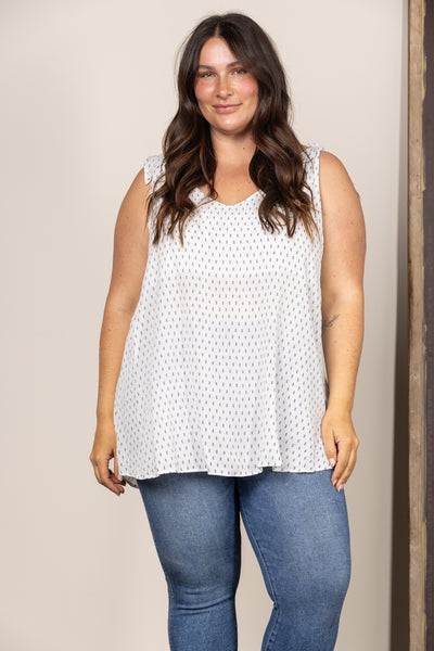 WHITE ARROW HEAD SELF-TIE SLEEVELESS PLUS SIZE TOP T6944