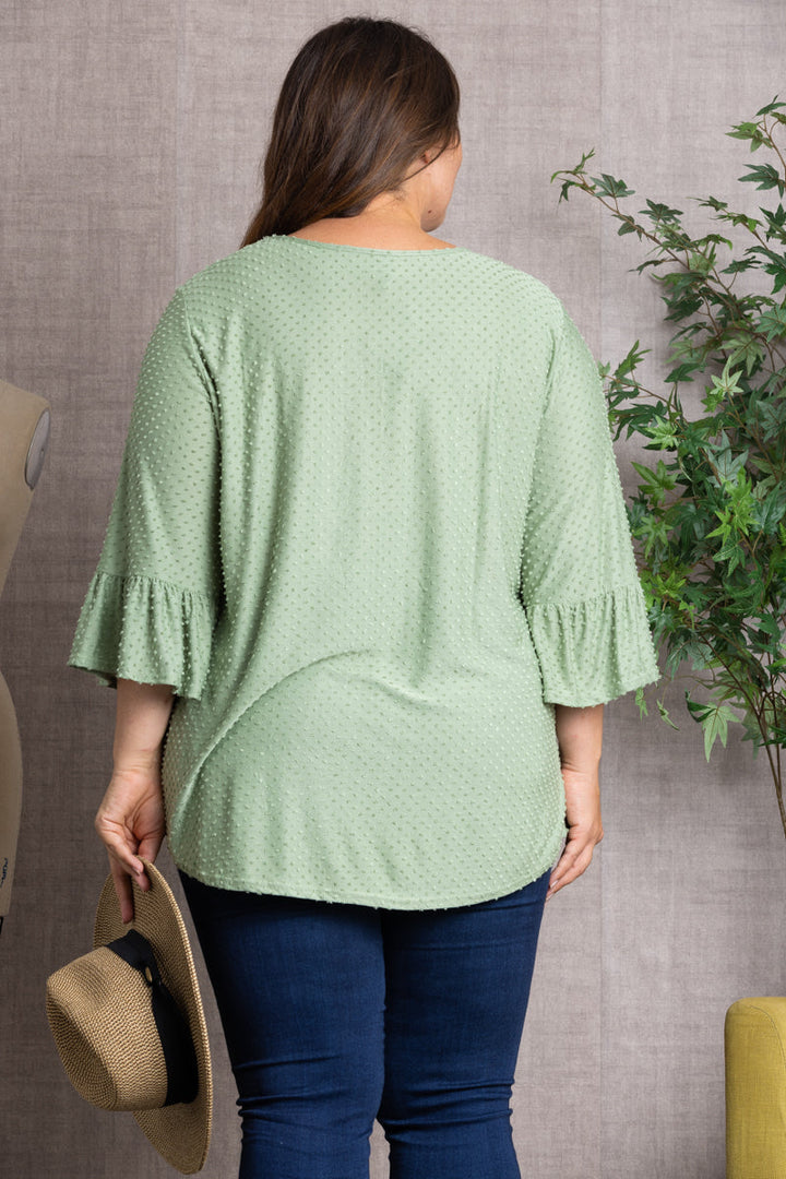 SWISS DOT 3/4 BELL SLEEVE PLUS SIZE TOP