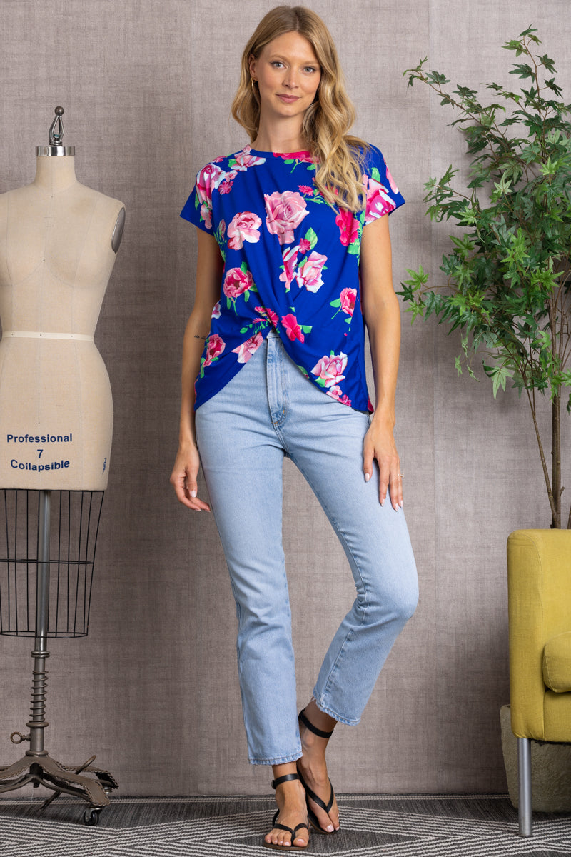 FLORAL PRINT TWISTED HEM TOP-ST1219