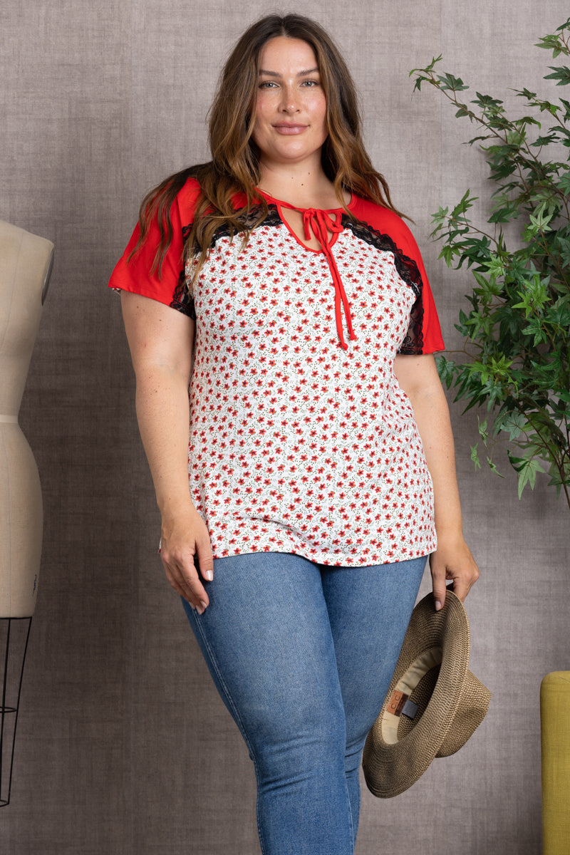 FLORETTE PRINT DOLMAN SLEEVES PLUS SIZE TOP-T6614