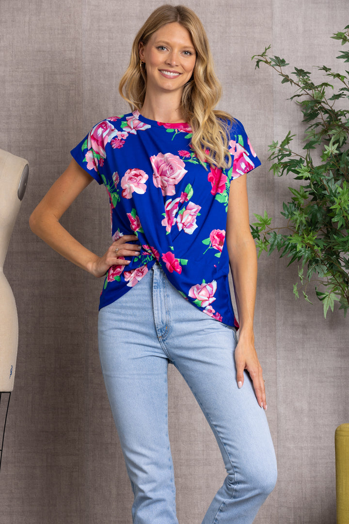 FLORAL PRINT TWISTED HEM TOP-ST1219