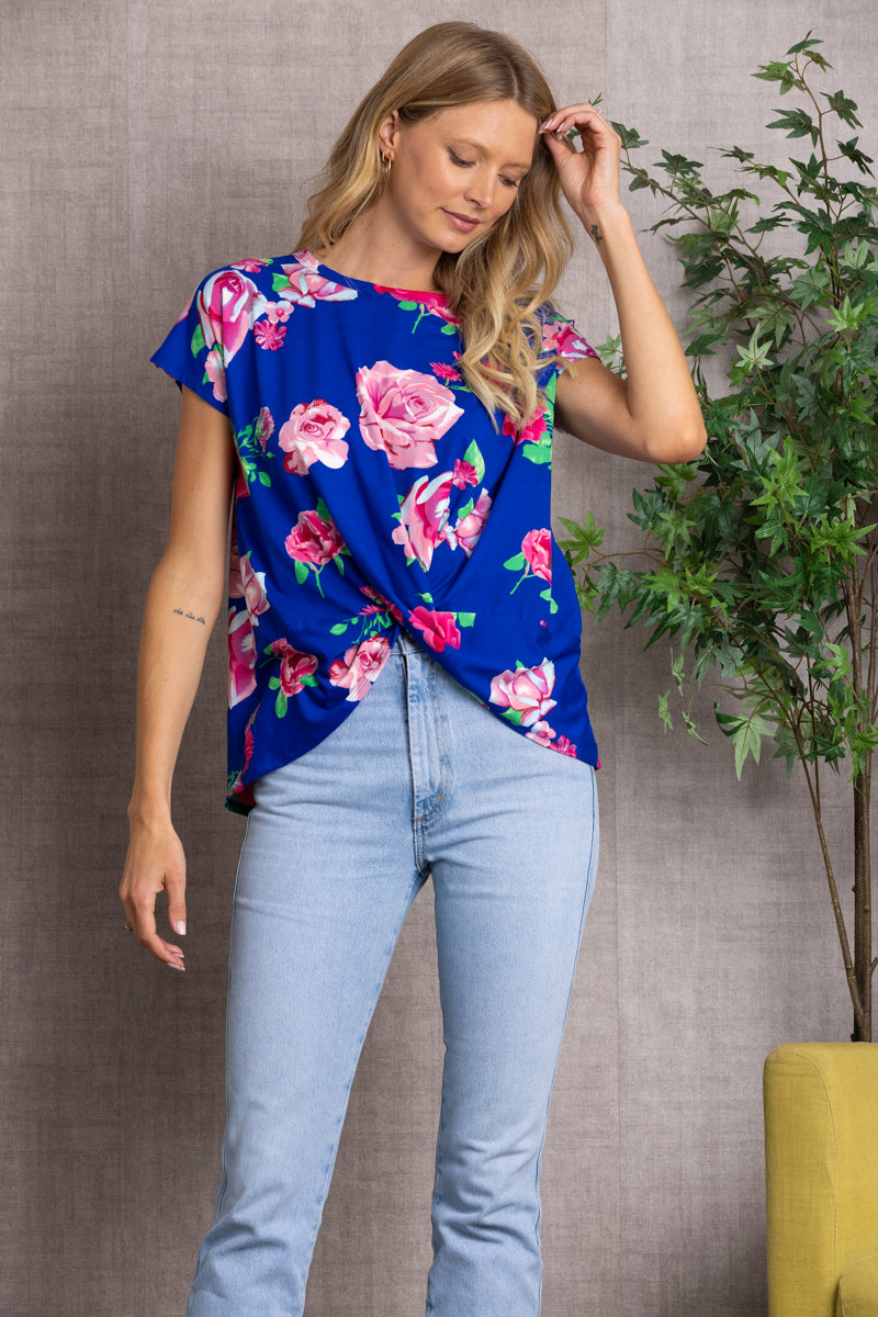 FLORAL PRINT TWISTED HEM TOP-ST1219