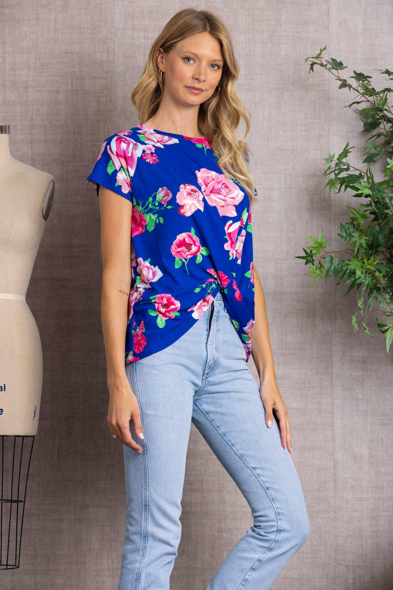 FLORAL PRINT TWISTED HEM TOP-ST1219