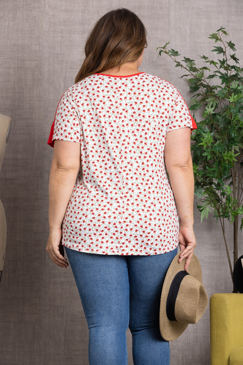 FLORETTE PRINT DOLMAN SLEEVES PLUS SIZE TOP-T6614