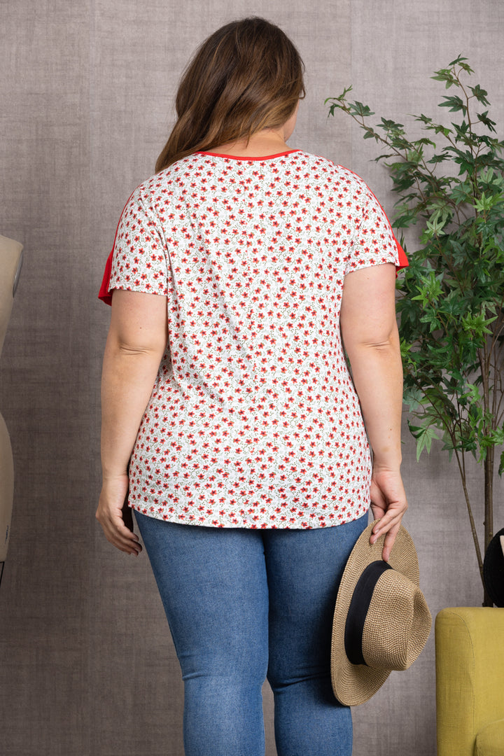 FLORETTE PRINT DOLMAN SLEEVES PLUS SIZE TOP-T6614