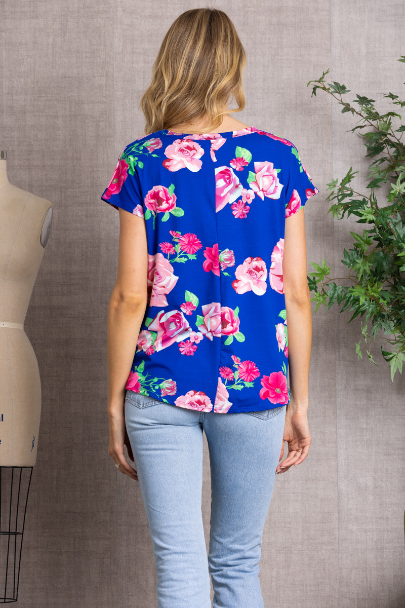 FLORAL PRINT TWISTED HEM TOP-ST1219