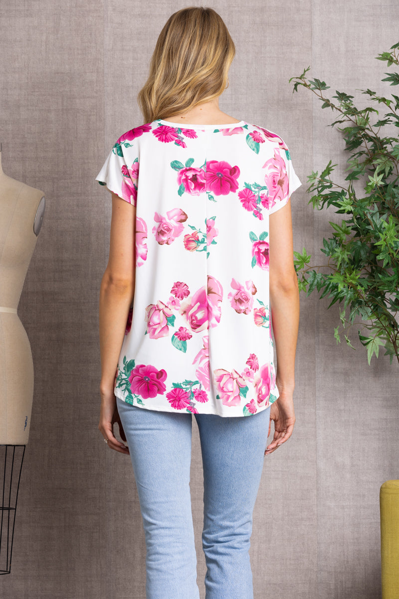 FLORAL PRINT TWISTED HEM TOP-ST1219