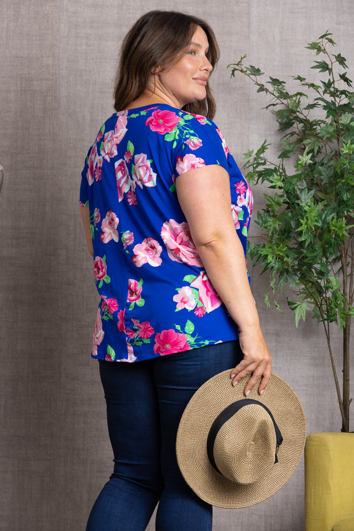 FLORAL PRINT TWISTED HEM PLUS SIZE TOP-ST1219