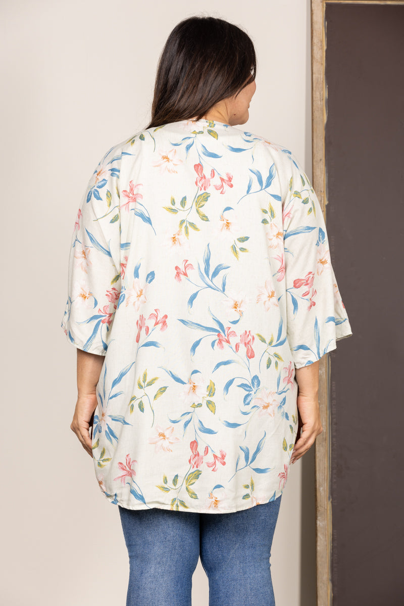 SAGE TROPICAL FLORAL OPEN FRONT PLUS SIZE KIMONO SJ1064