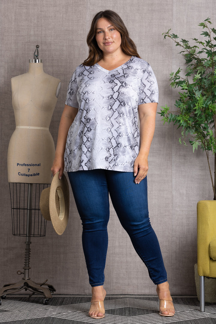 GREY SNAKE PRINT V-NECK PLUS SIZE TUNIC ST1519