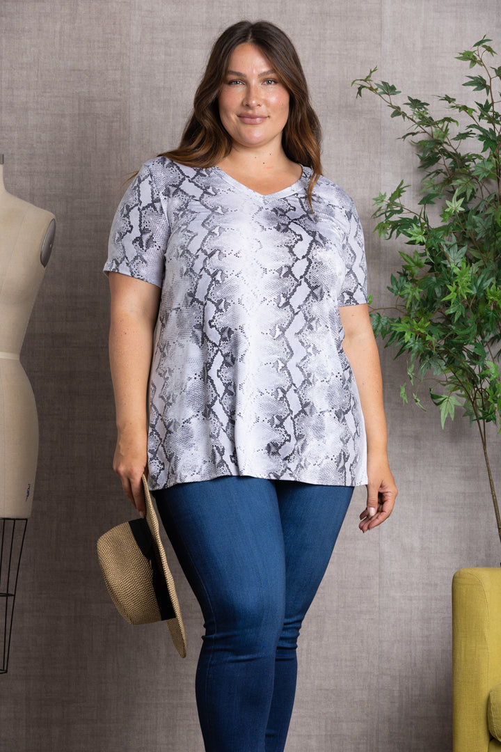 GREY SNAKE PRINT V-NECK PLUS SIZE TUNIC ST1519