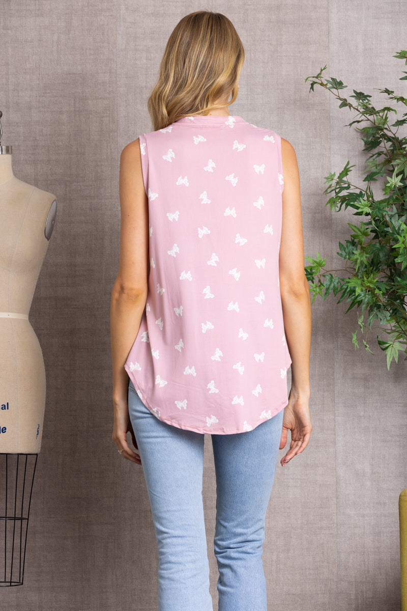 MANDARIN NECK BUTTERFLIES PRINT TOP-T6672