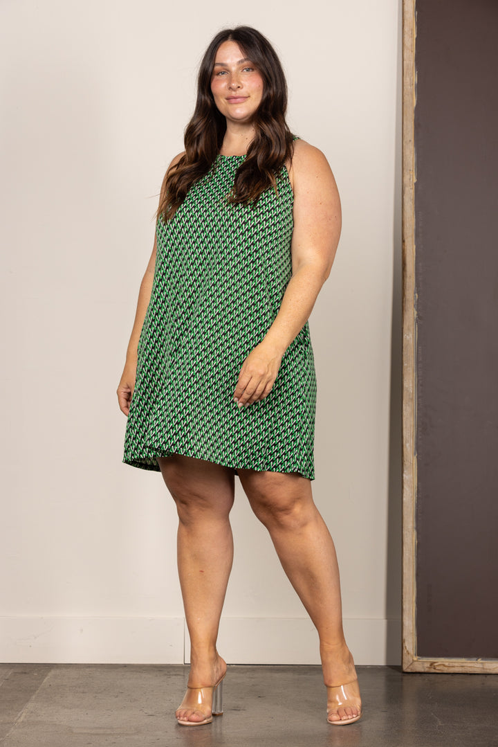 D5107-Wholesale GREEN CHEVRON HALTER NECK PLUS SIZE MINI DRESS