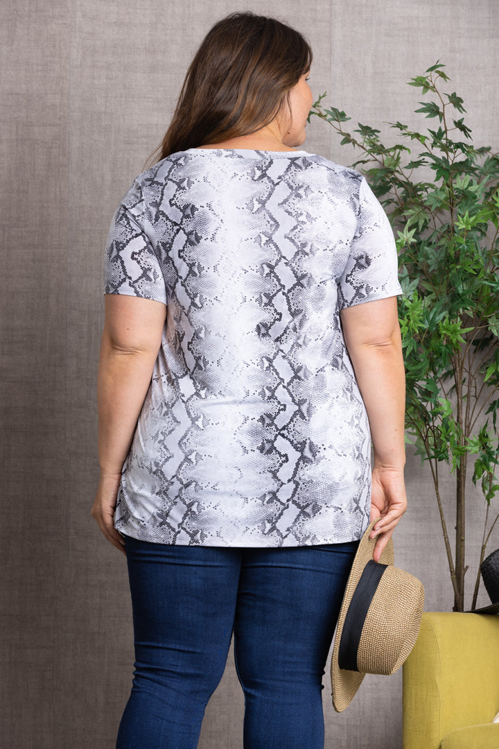 GREY SNAKE PRINT V-NECK PLUS SIZE TUNIC ST1519