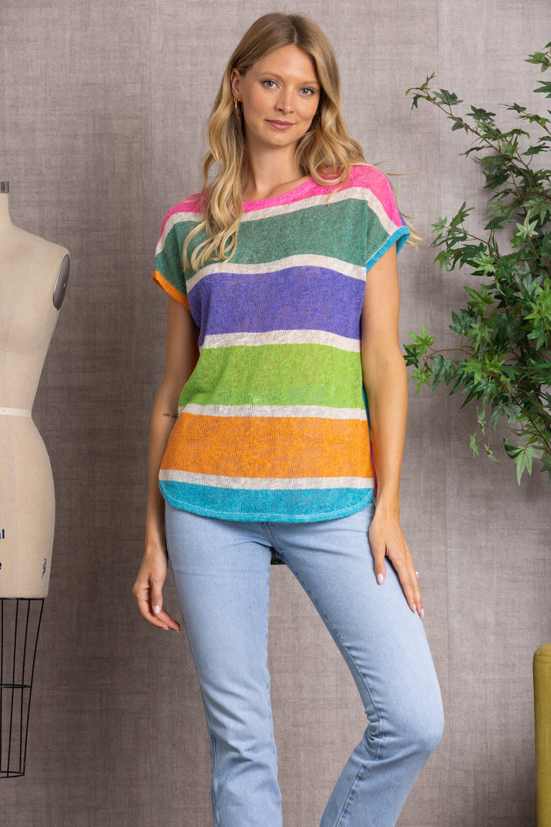 MUTLICOLOR STRIPES KNIT TUNIC TOP-4879RST