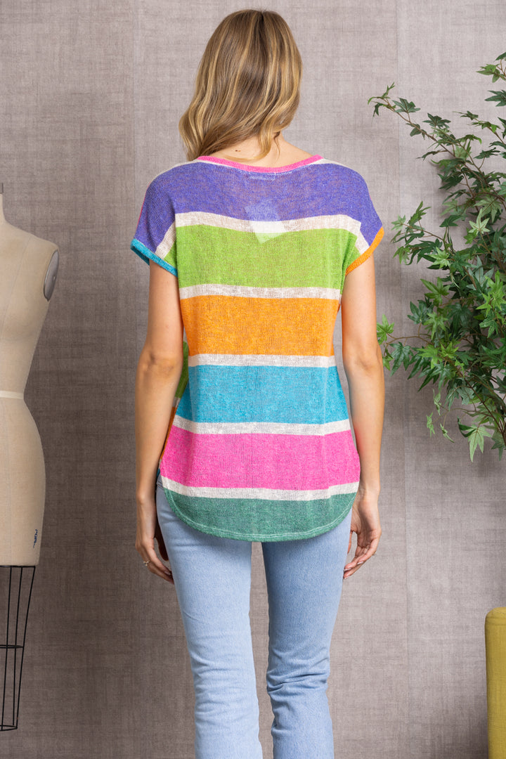 MUTLICOLOR STRIPES KNIT TUNIC TOP-4879RST