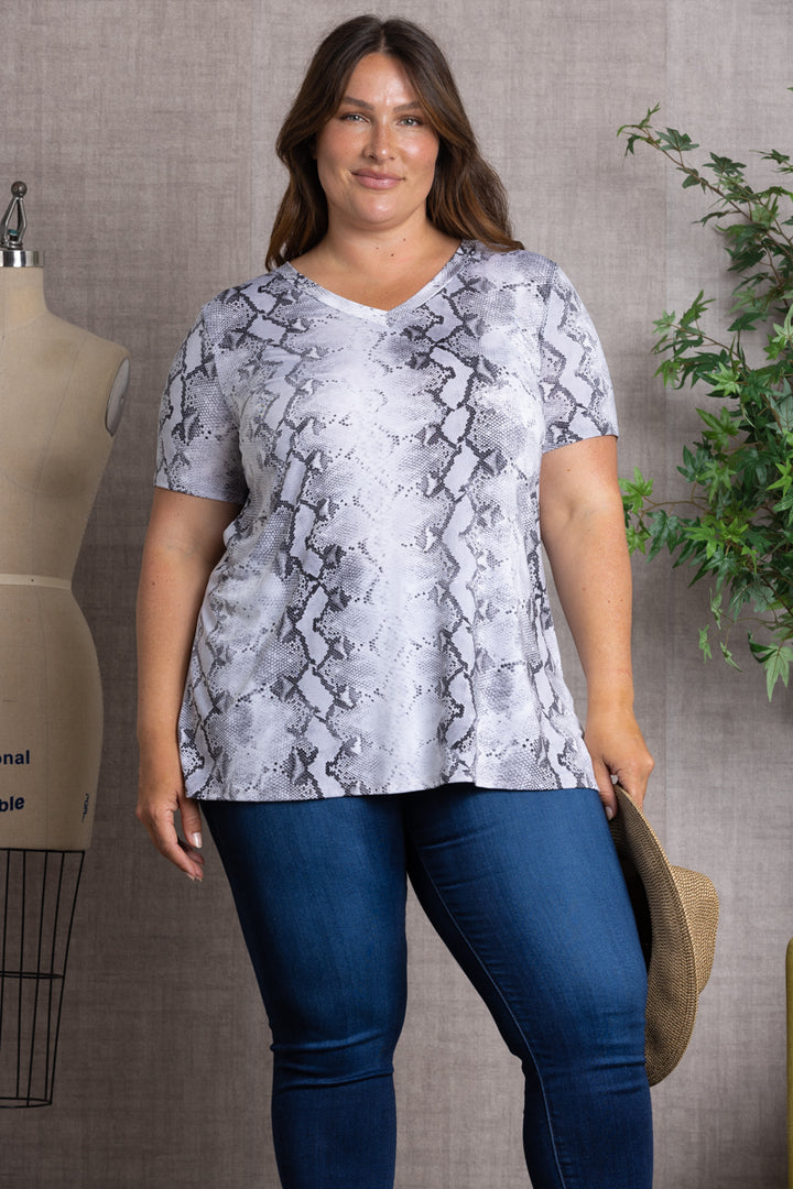 GREY SNAKE PRINT V-NECK PLUS SIZE TUNIC ST1519