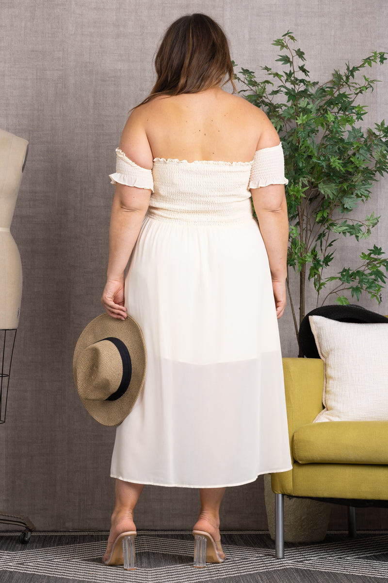 BANDEAU OFF-SHOULDER CHIFFON PLUS SIZE MIDI DRESS-D4563SX