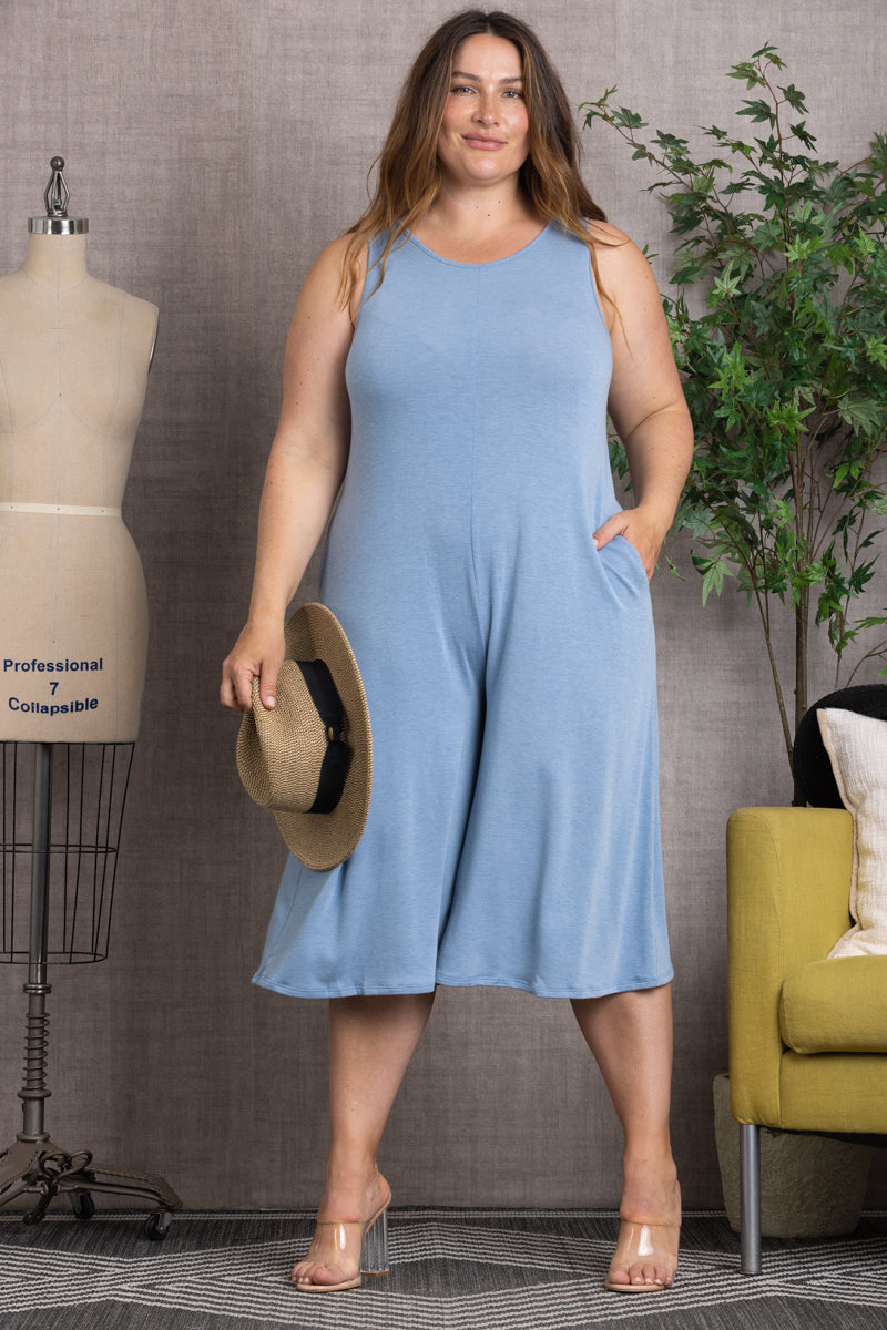 SLEEVELESS WIDE LEG PLUS SIZE JUMPSUIT-PL5665X