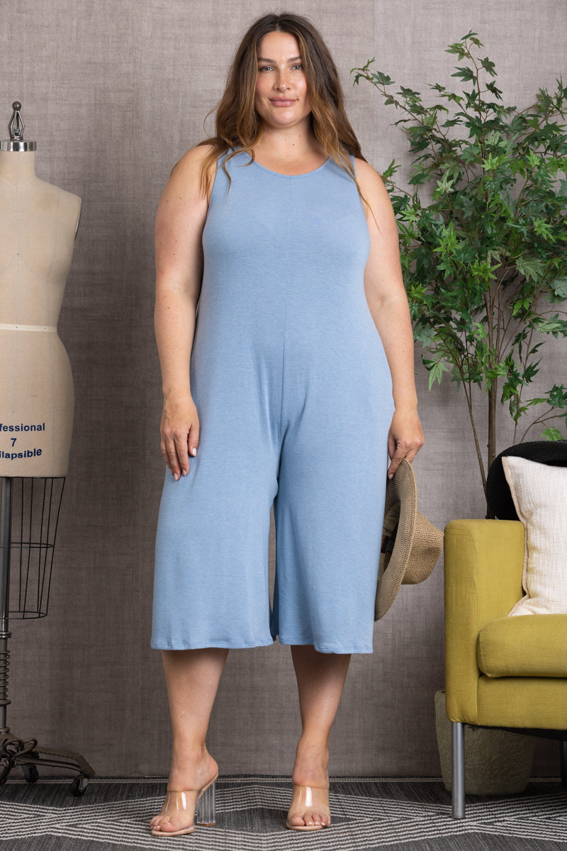 SLEEVELESS WIDE LEG PLUS SIZE JUMPSUIT-PL5665X