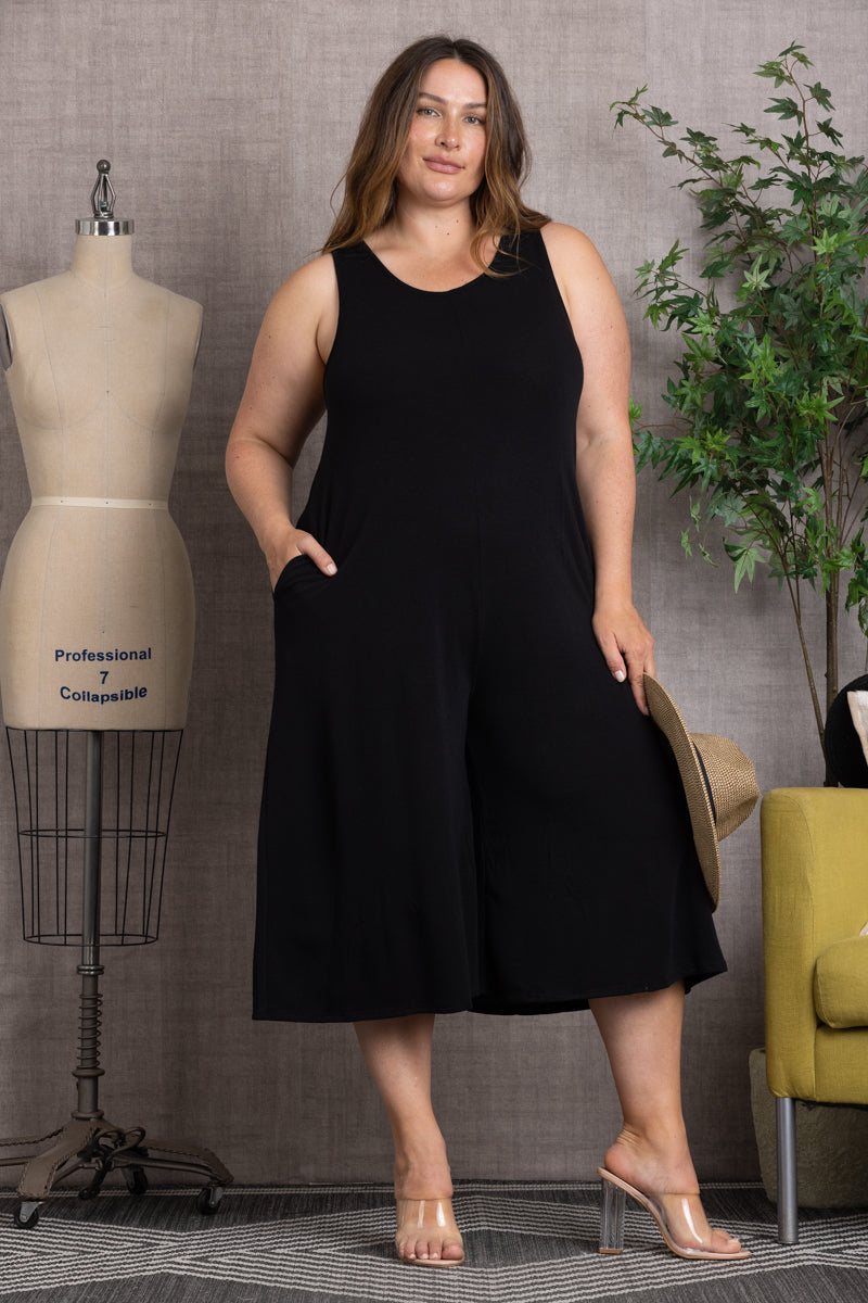 SLEEVELESS WIDE LEG PLUS SIZE JUMPSUIT-PL5665X