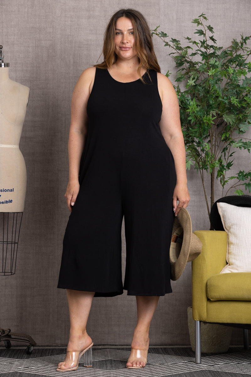 SLEEVELESS WIDE LEG PLUS SIZE JUMPSUIT-PL5665X