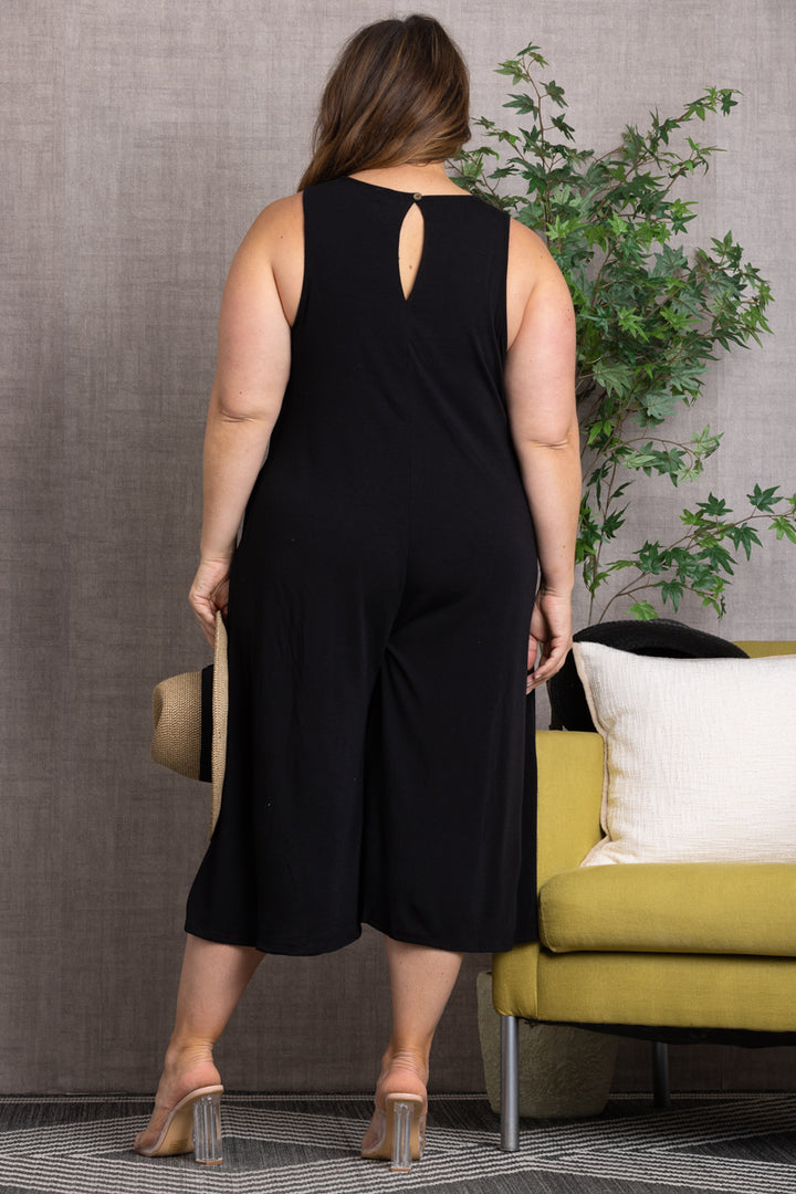 SLEEVELESS WIDE LEG PLUS SIZE JUMPSUIT-PL5665X