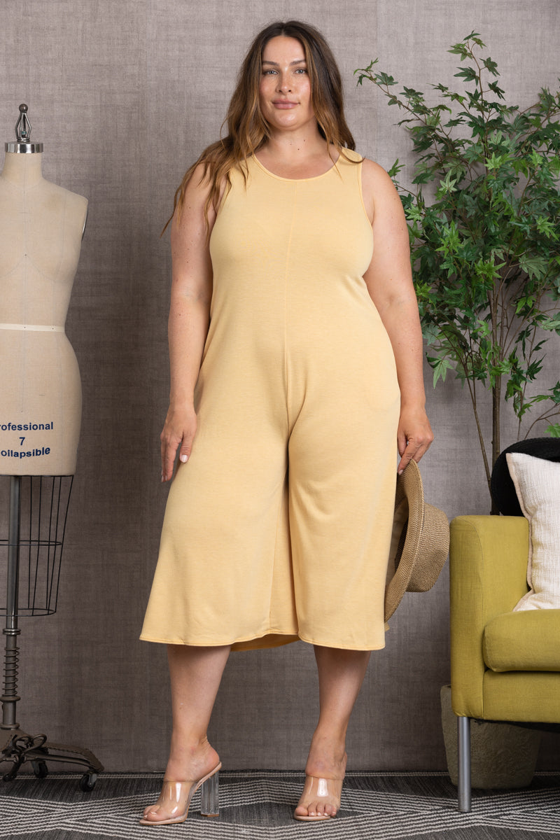 SLEEVELESS WIDE LEG PLUS SIZE JUMPSUIT-PL5665X