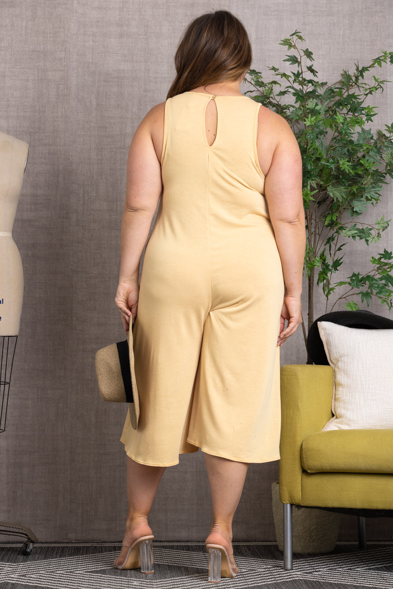 SLEEVELESS WIDE LEG PLUS SIZE JUMPSUIT-PL5665X