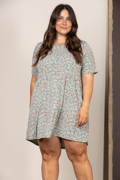 SAGE PETITE FLORAL SHORTS SLEEVES PLUS SIZE MINI DRESS D5105X