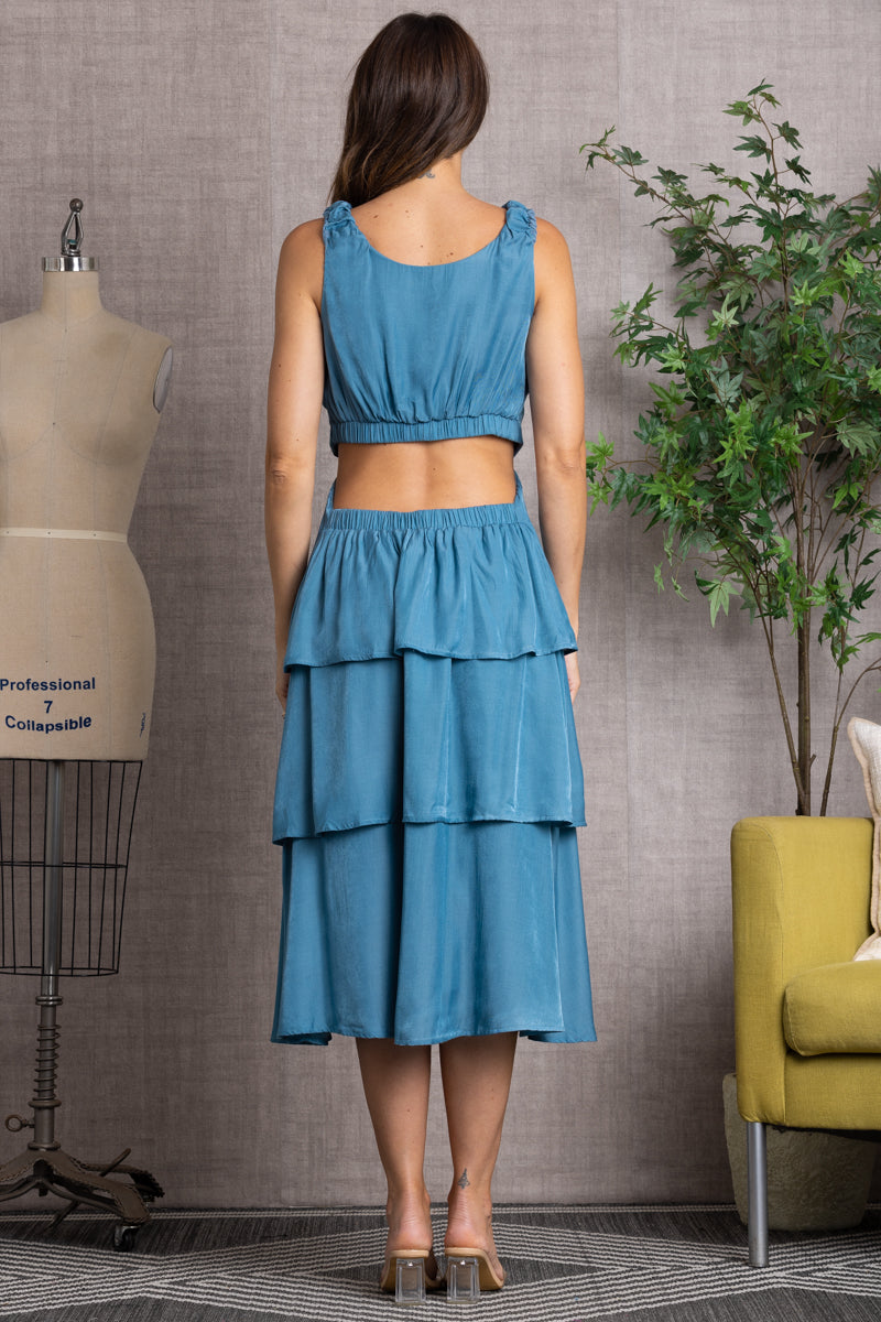 SLEEVELESS TIERED LAYERED MIDI DRESS-ILD0238